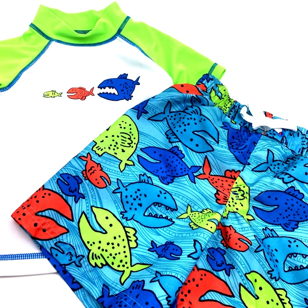Jumping Beans Boys Swim Set Size 3T Matching 2pc Top Trunks Fish Toddlers